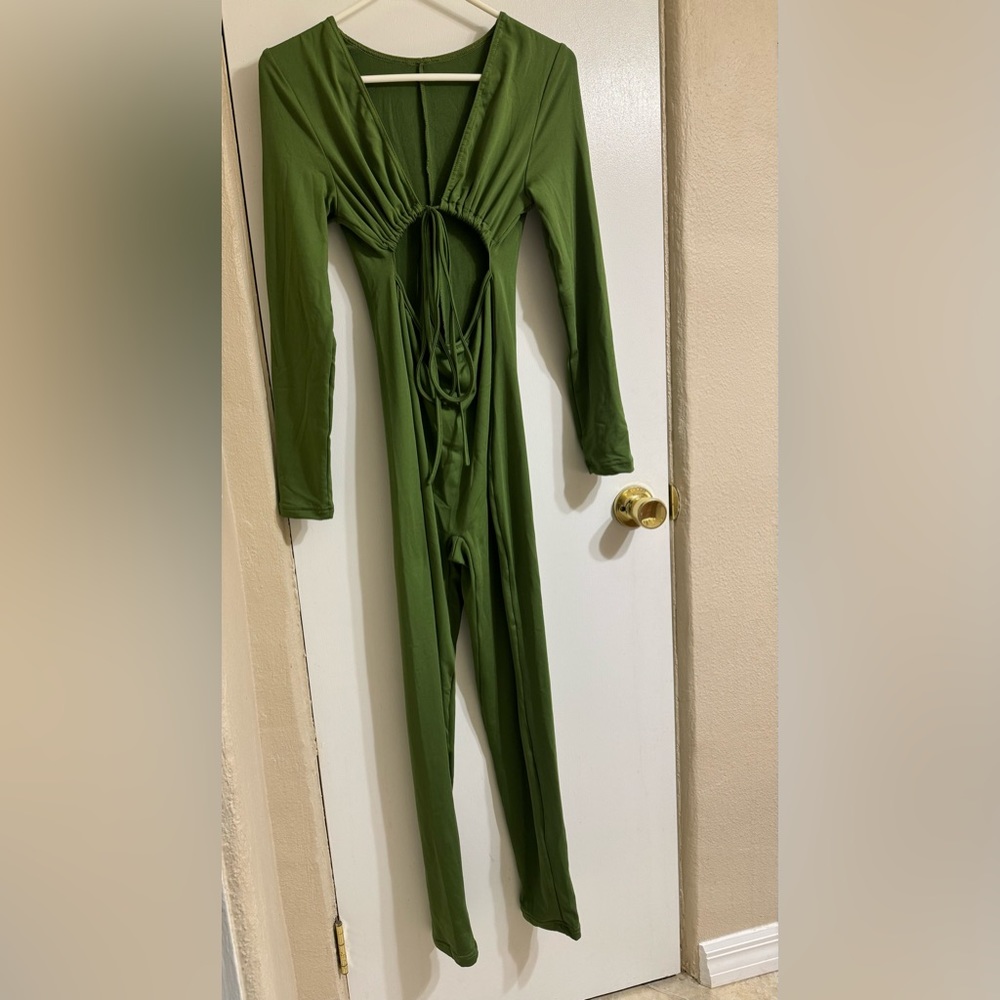 Cut Out Slim Jumpsuit Y2K Ruched Long Sleeve Tie Front Jumpsuit For Every Day